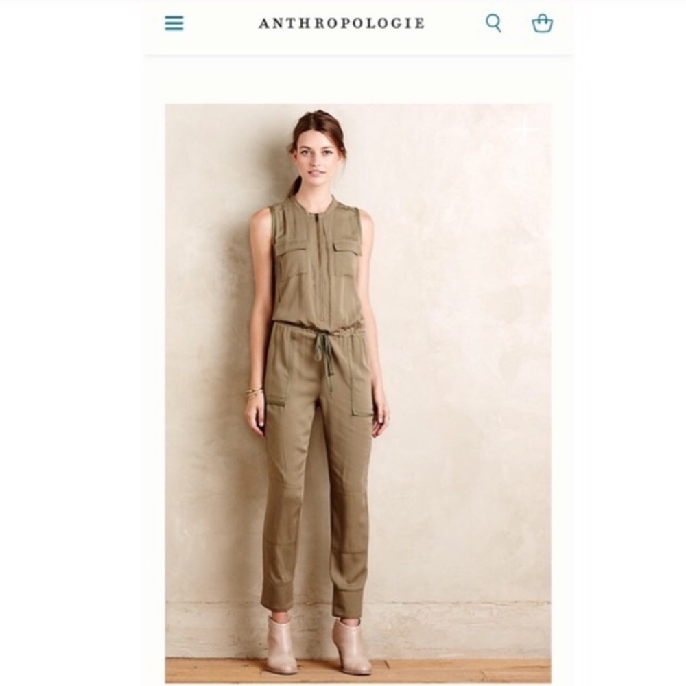 Anthropologie Olive Green Sleeveless Utility Jumpsuit